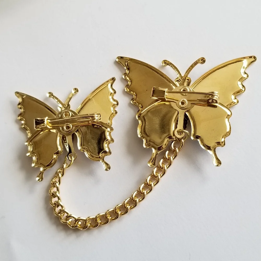 Vintage glitter butterfly brooch set New old stock Gold tone insect bug …